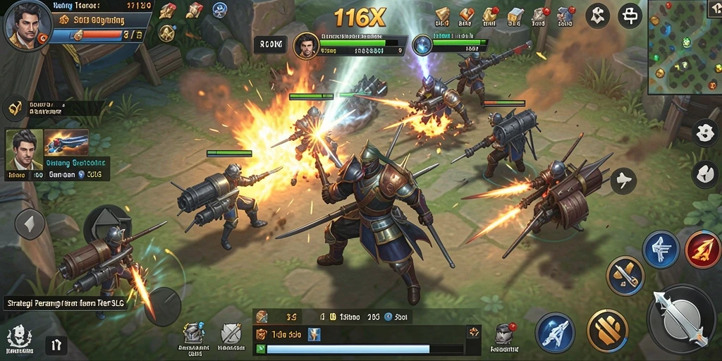 Tampilan utama gameplay 116X yang menunjukkan pertempuran strategis.