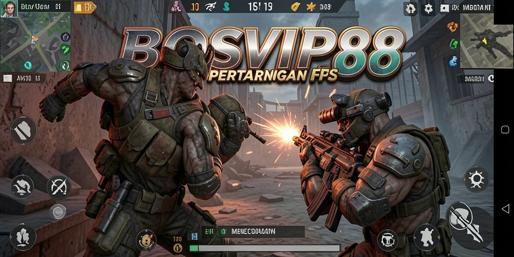 Screenshot gameplay BOSVIP88 dengan aksi tembak-menembak yang intens.