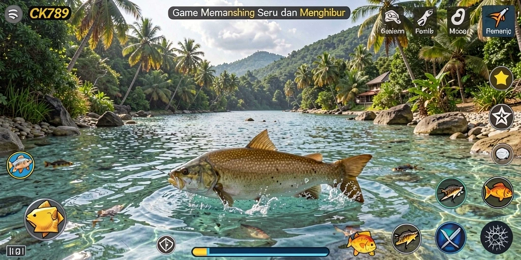 Gameplay CK789 menampilkan pengalaman memancing yang seru dan mendebarkan.