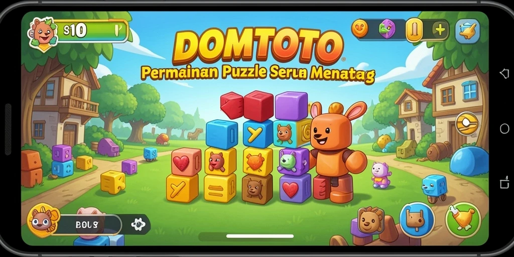 Screenshot utama DOMTOTO: Menampilkan gameplay puzzle yang seru dan menantang.
