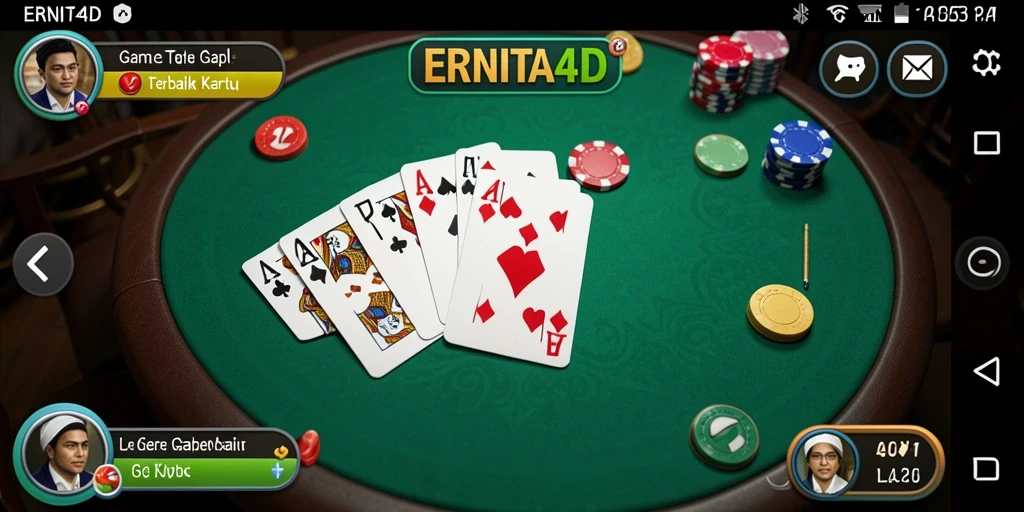 Tampilan gameplay seru dalam ERNITA4D dengan pemain yang bersaing di meja gaple.