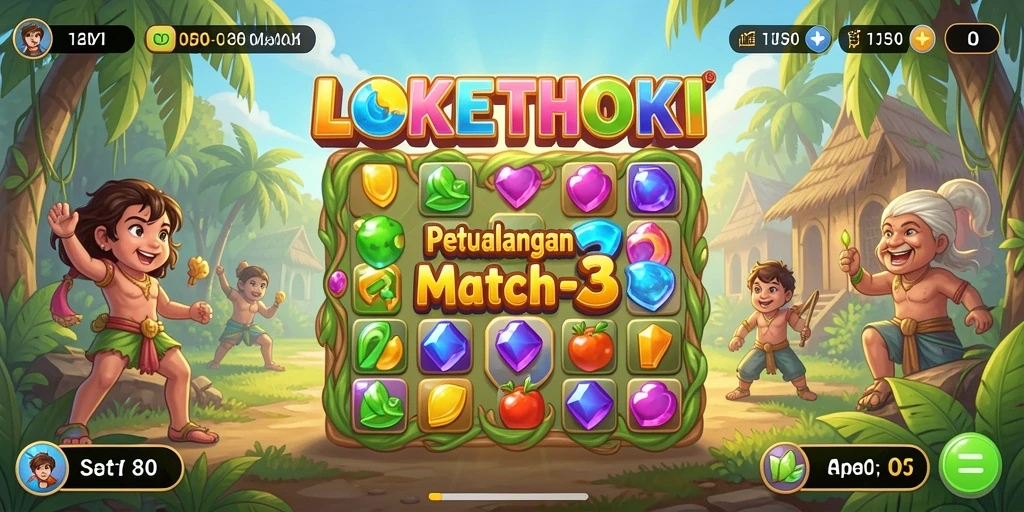 Screenshot LOKETHOKI menunjukkan gameplay seru dalam match-3.