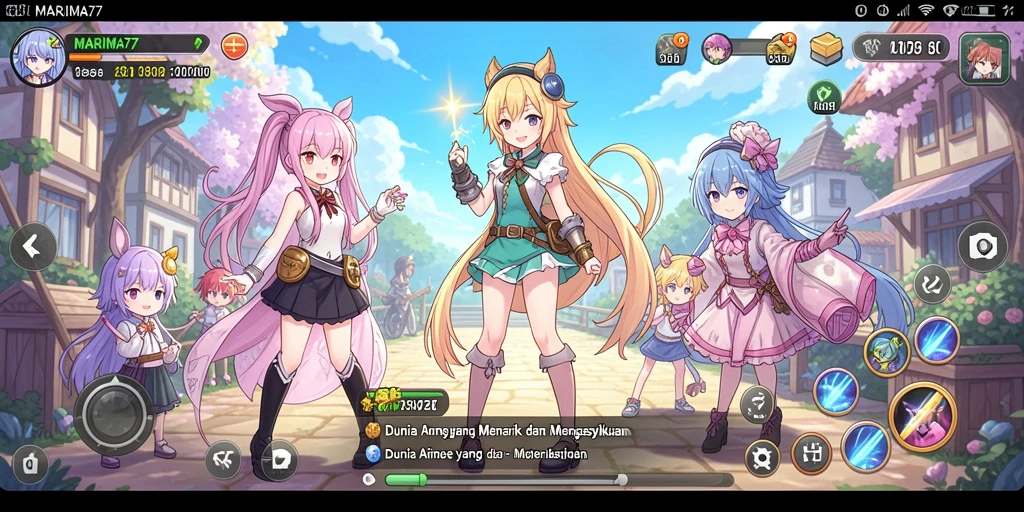 Gameplay MARIMA77 menampilkan aksi seru dengan karakter anime yang memukau.