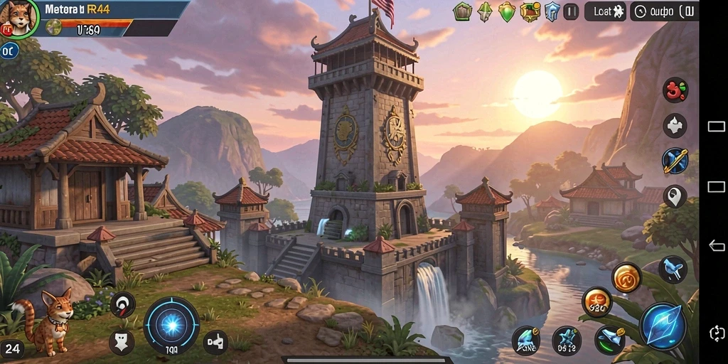 Screenshot gameplay Tower Defense menunjukkan aksi seru menempatkan menara.
