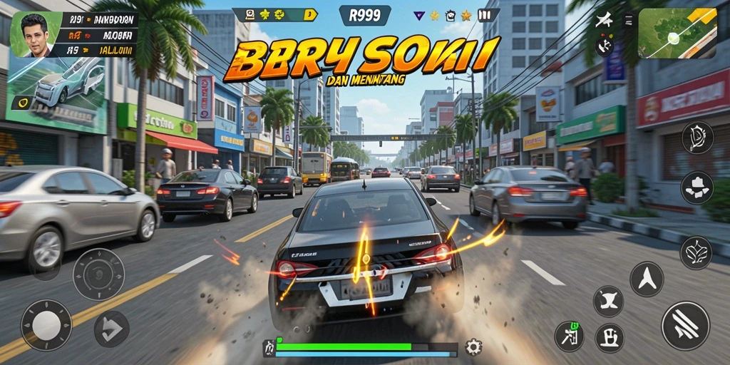 Tampilkan aksi balapan mendebarkan dalam gameplay RR999.