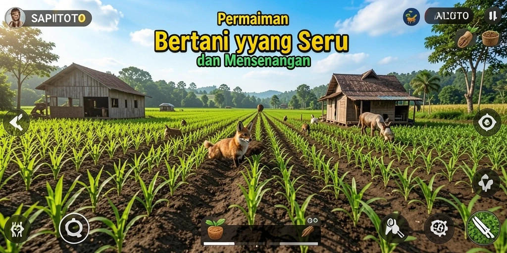 Tampilan gameplay menarik dari SAPITOTO dengan lahan pertanian yang indah.