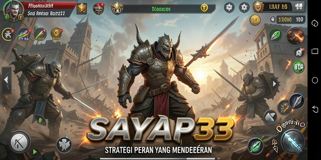 Tangkapan layar utama <strong>SAYAP33</strong> menampilkan adegan pertempuran strategi yang seru.