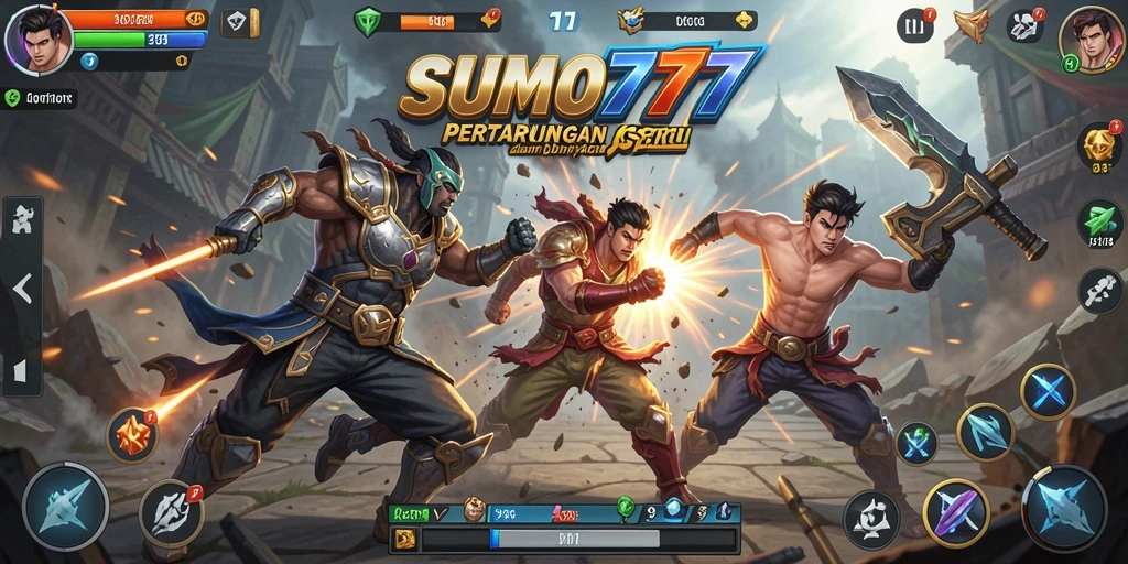 Gameplay mendebarkan di SUMO777 dengan aksi pertarungan yang intens.