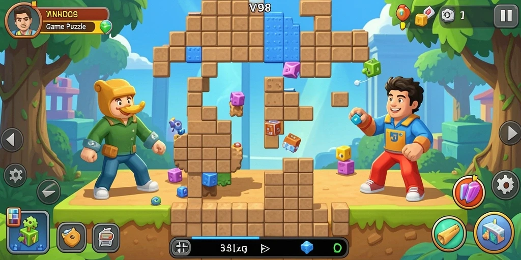 Tampilan gameplay V98 yang menarik dan penuh tantangan puzzle.